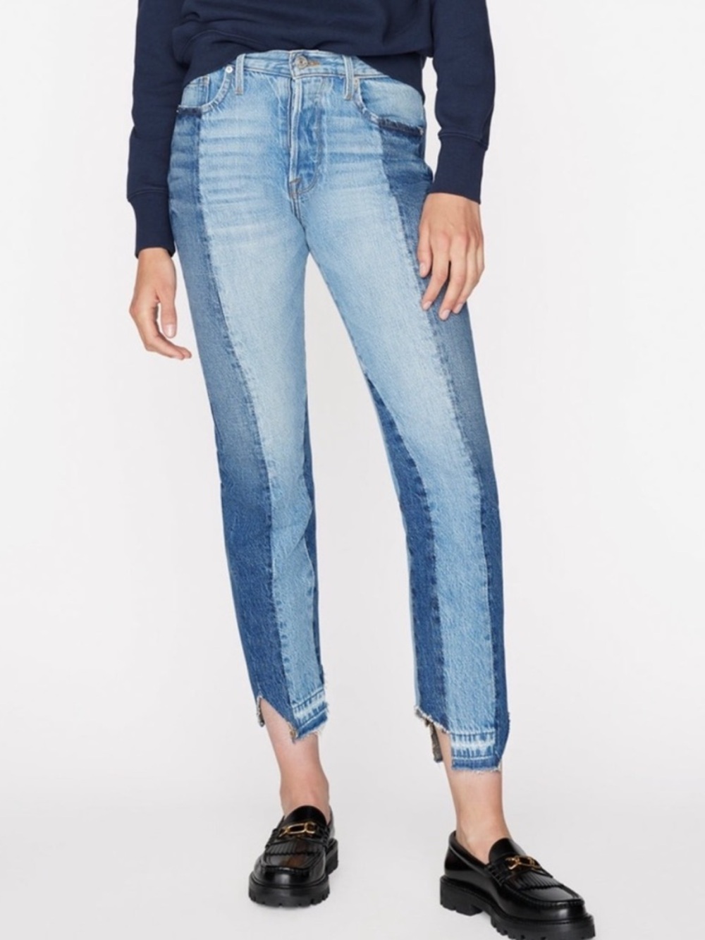 FRAME Nouveau Le Mix Jeans Two Tone Patchwork Boyfriend Raw Hem 27